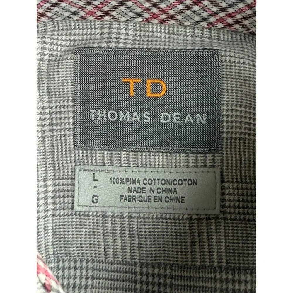 Thomas Dean Mens Pima Cotton Gray Plaid Flip Cuffs Casual Shirt L - Picture 8 of 8